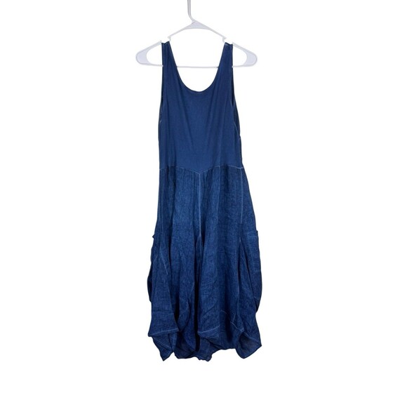 Inzio Magic Denim Pocket Dress Lagenlook Asymmetrical Sleeveless SZ LG - Picture 3 of 8